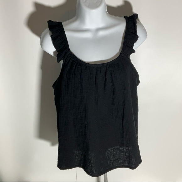 P Cill Black Tank Top w/Adjustable Button Wide Ruffle Straps & Flowing Bodice SM - Picture 7 of 16